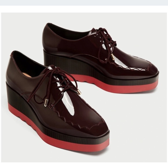 Zara Burgundy Platform Derby Shoes